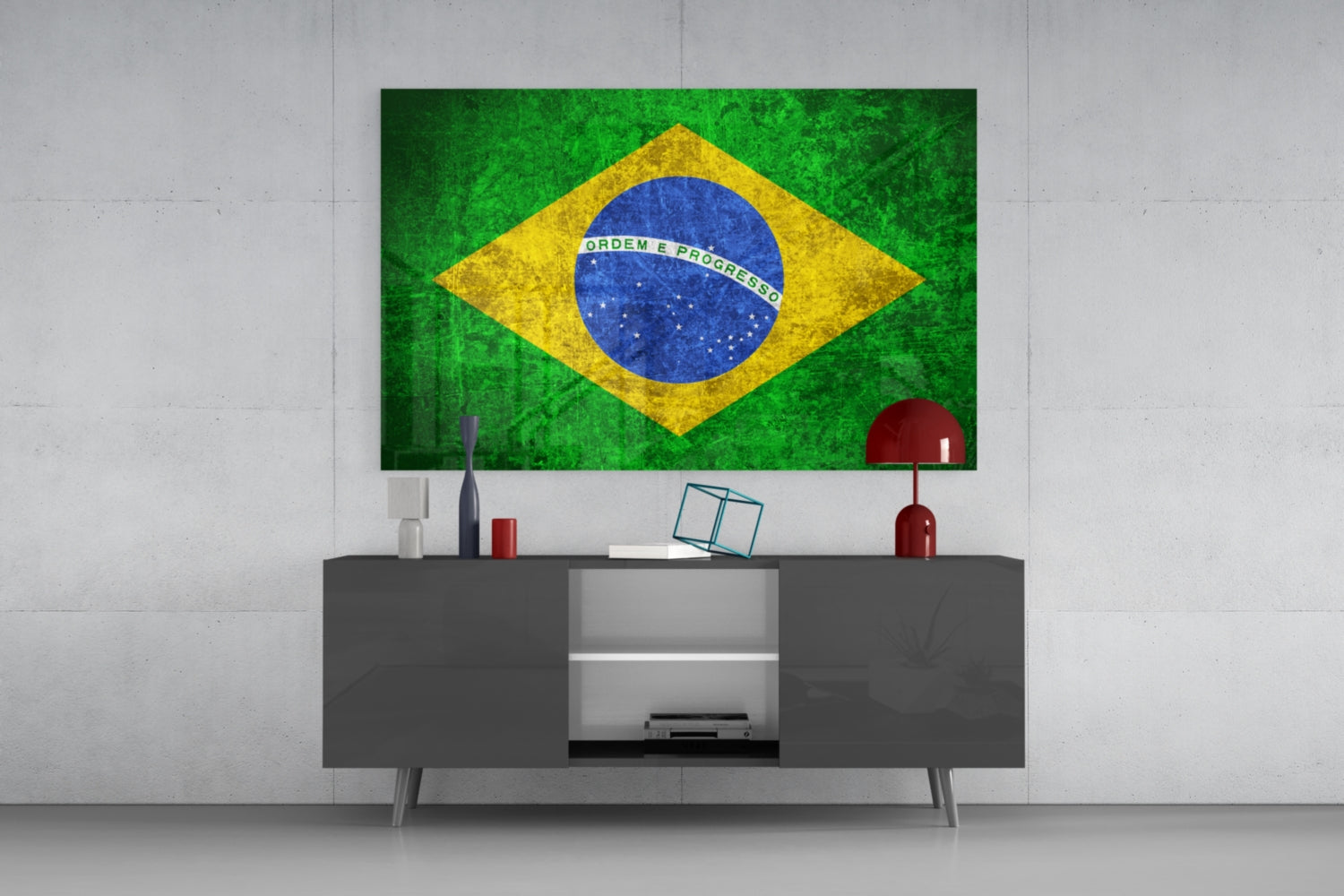 Distressed Grunge Brazil Star Globe Flag Glass Wall Art