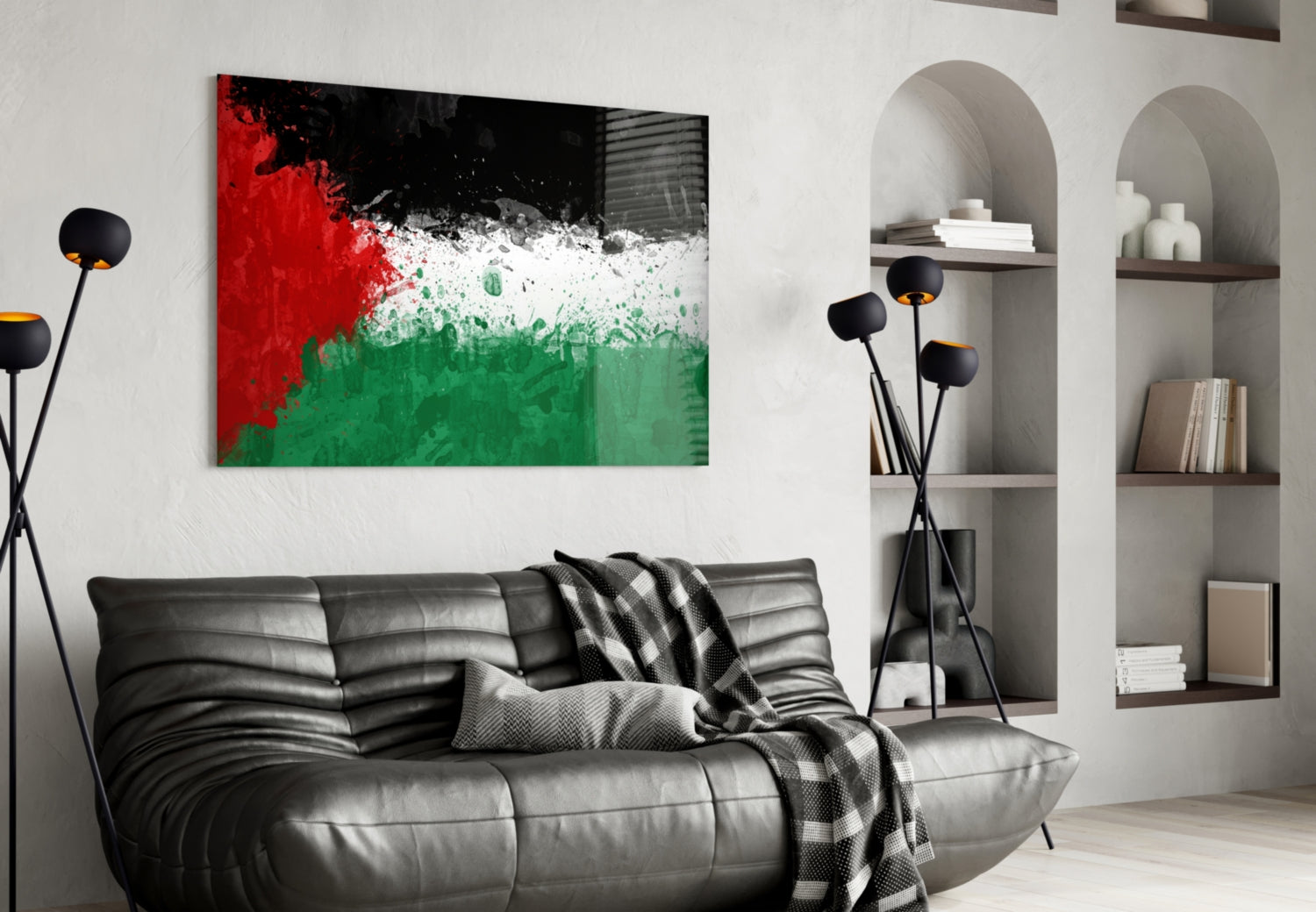 Watercolor Splatter Palestine Flag Glass Wall Art