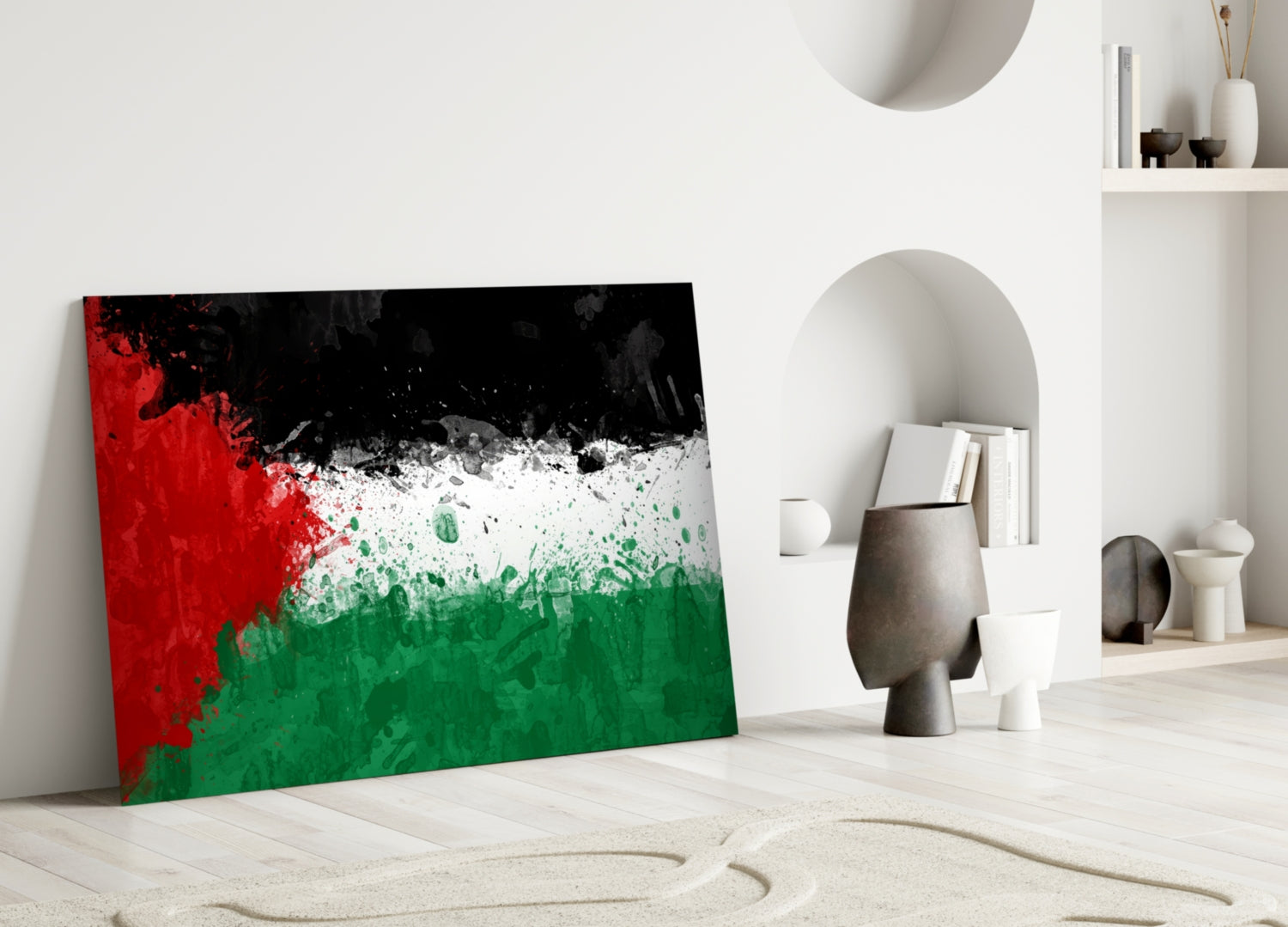 Watercolor Splatter Palestine Flag Glass Wall Art