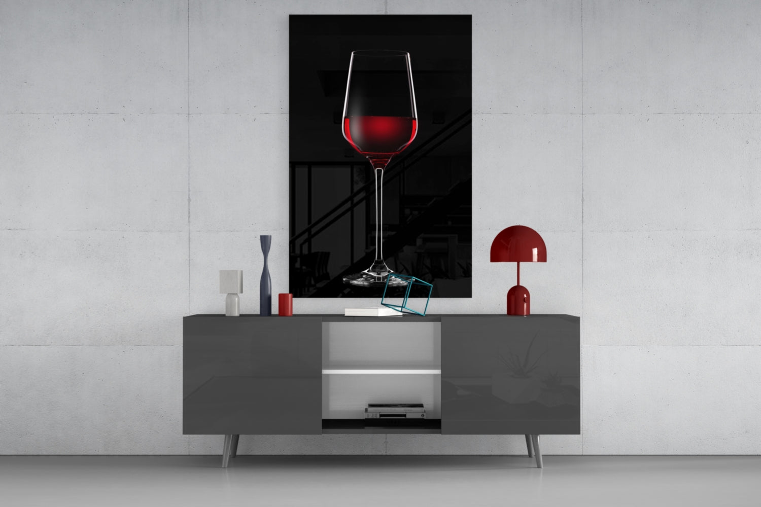 Tall Red Wine Glass Silhouette Glass Wall Art