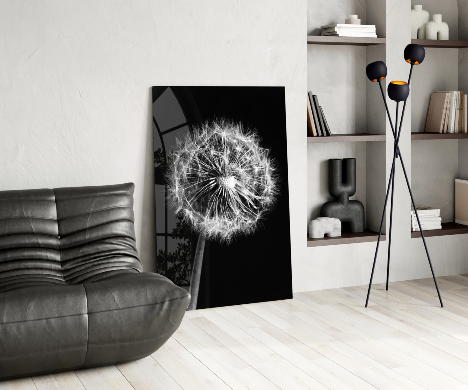 Wispy Dandelion Seed Head Glass Wall Art