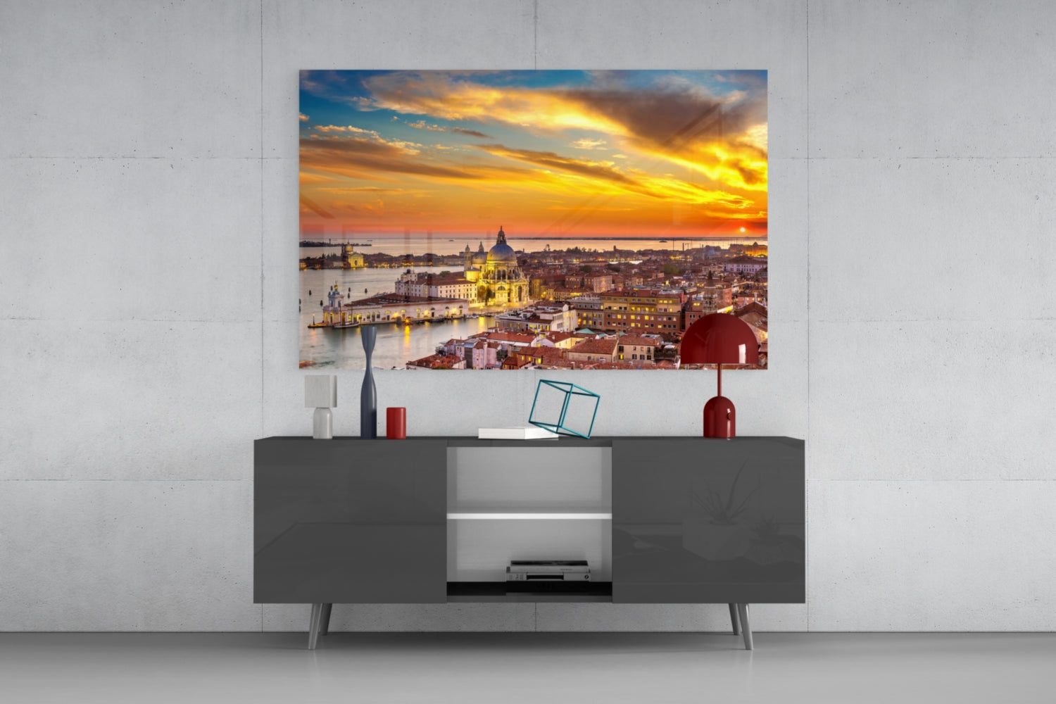 Sunset in Venice Glass Wall Art