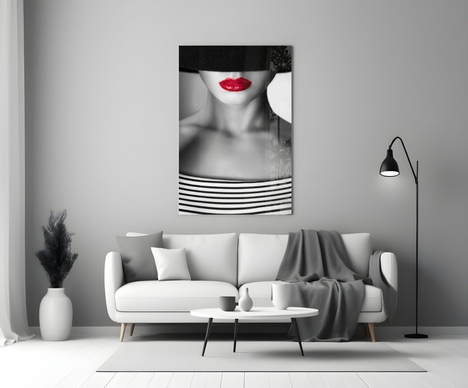 Red Lips Portrait Glass Wall Art