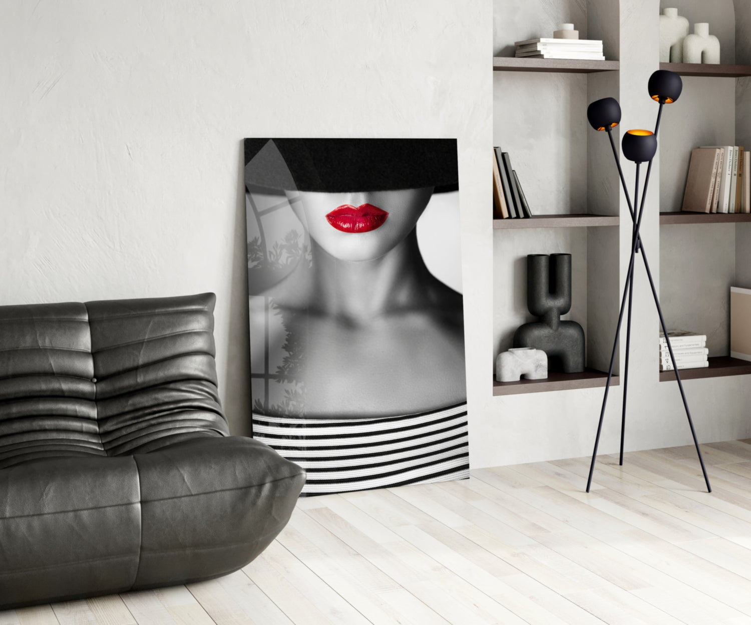 Red Lips Portrait Glass Wall Art
