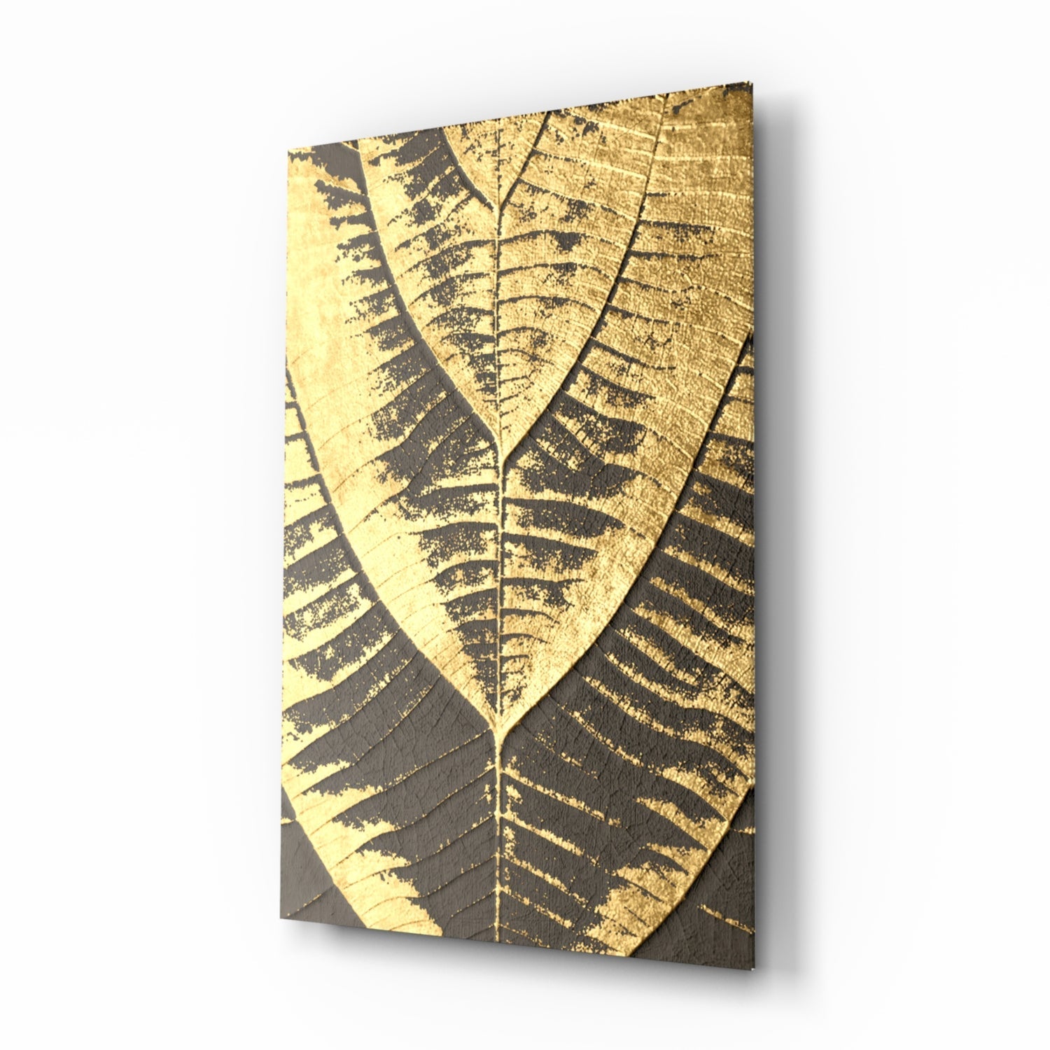 Gold Foil Leaf Veins on Charcoal Glass Wall Art