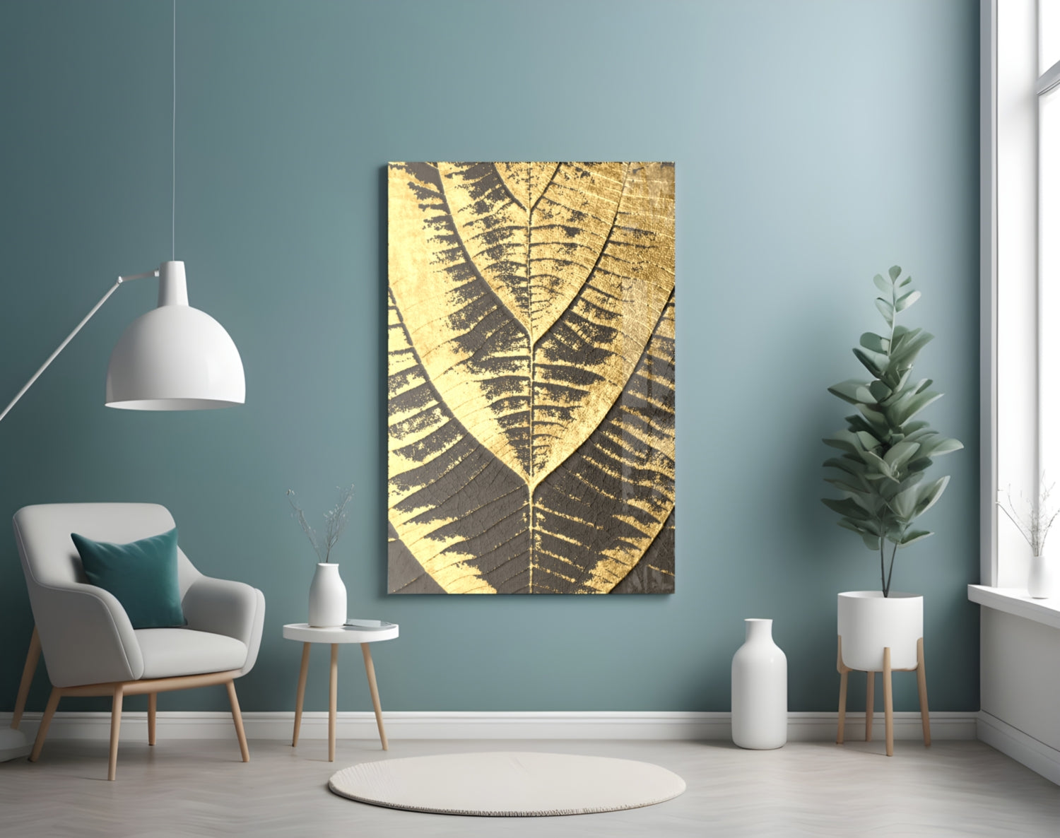 Gold Foil Leaf Veins on Charcoal Glass Wall Art