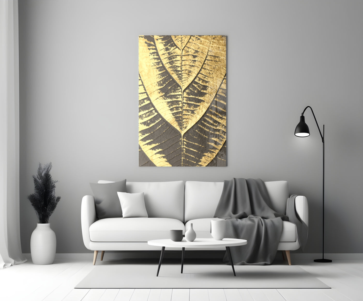 Gold Foil Leaf Veins on Charcoal Glass Wall Art