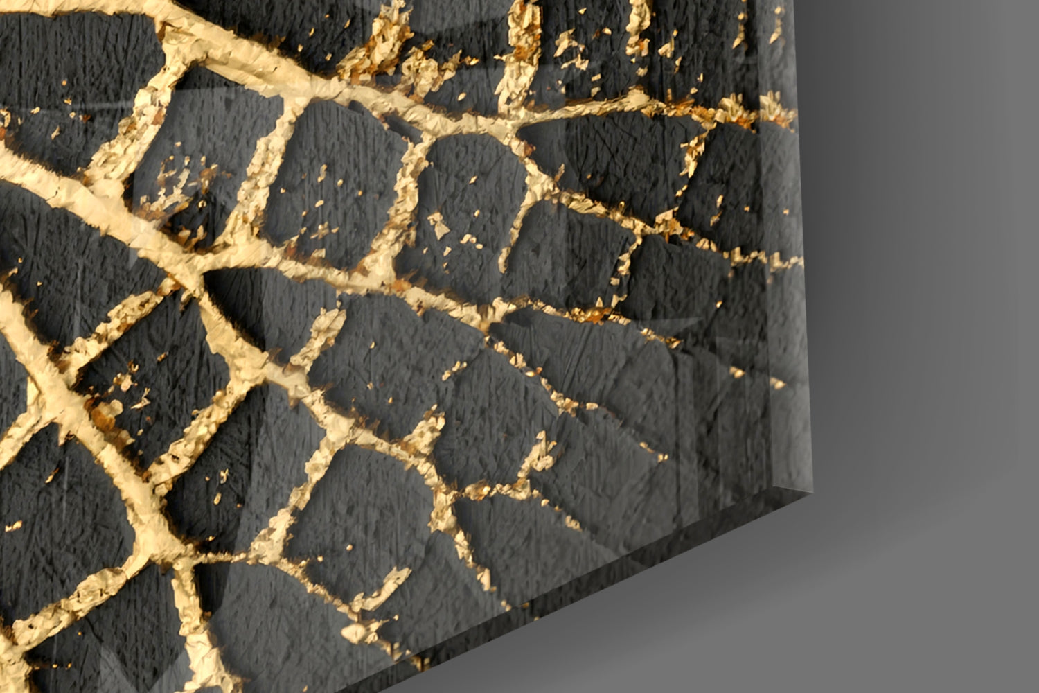 Gold Leaf Veins on Black Glass Wall Art