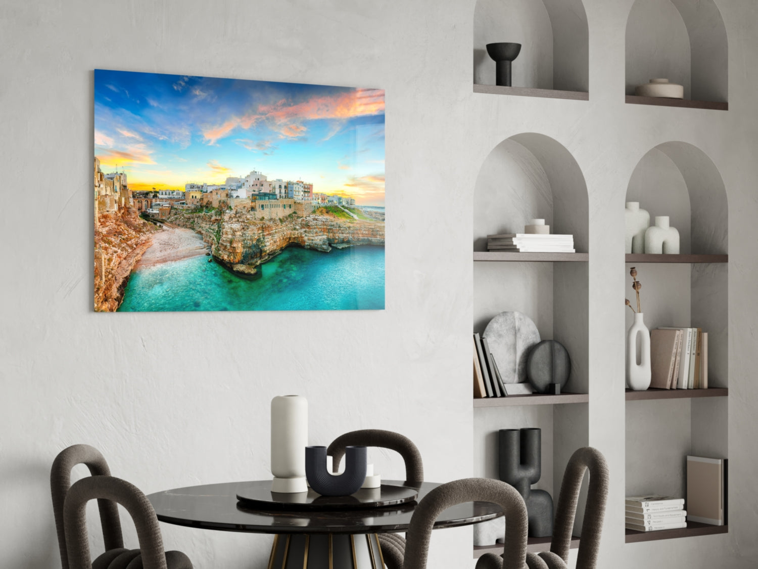 Cliff Village Coastal Glass Wall Art