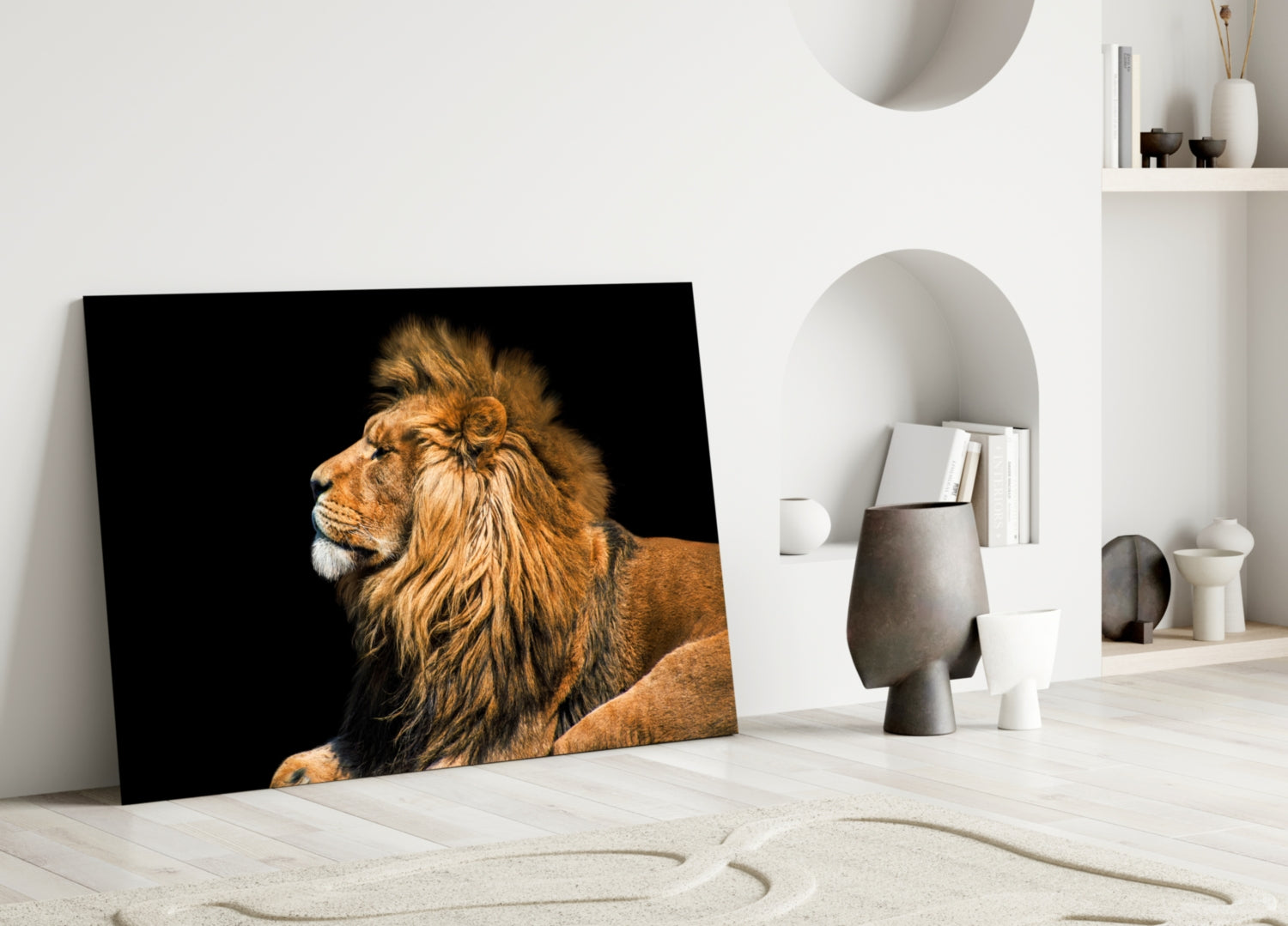 Reclining Golden Lion Profile Glass Wall Art