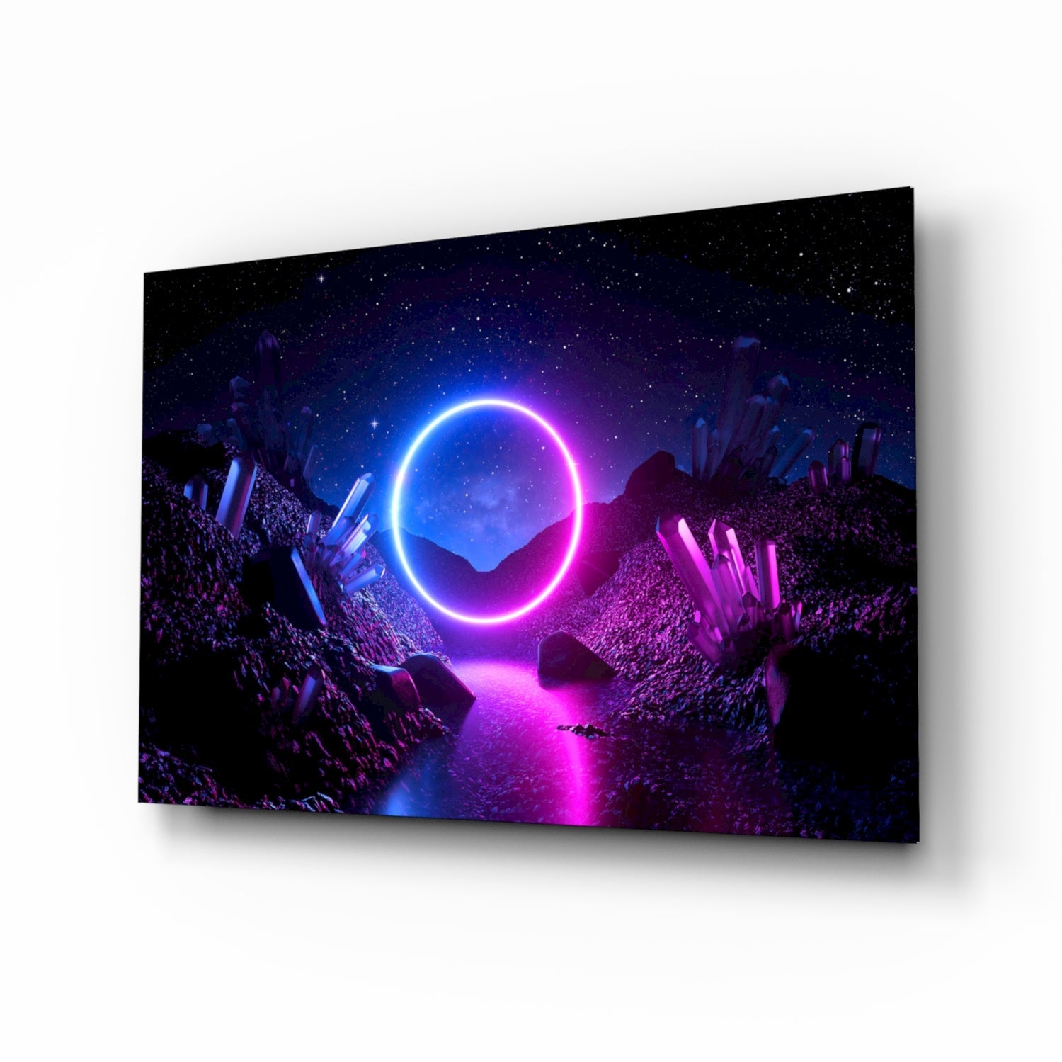 Neon Circle Cosmic Portal Glass Wall Art