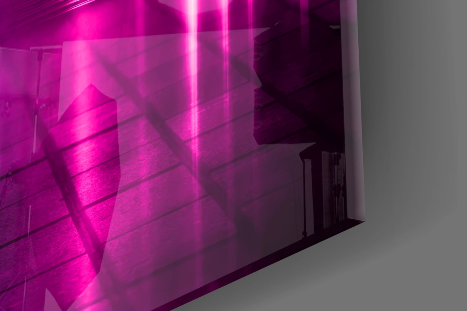 Blue Pink Neon Light Beams Glass Wall Art