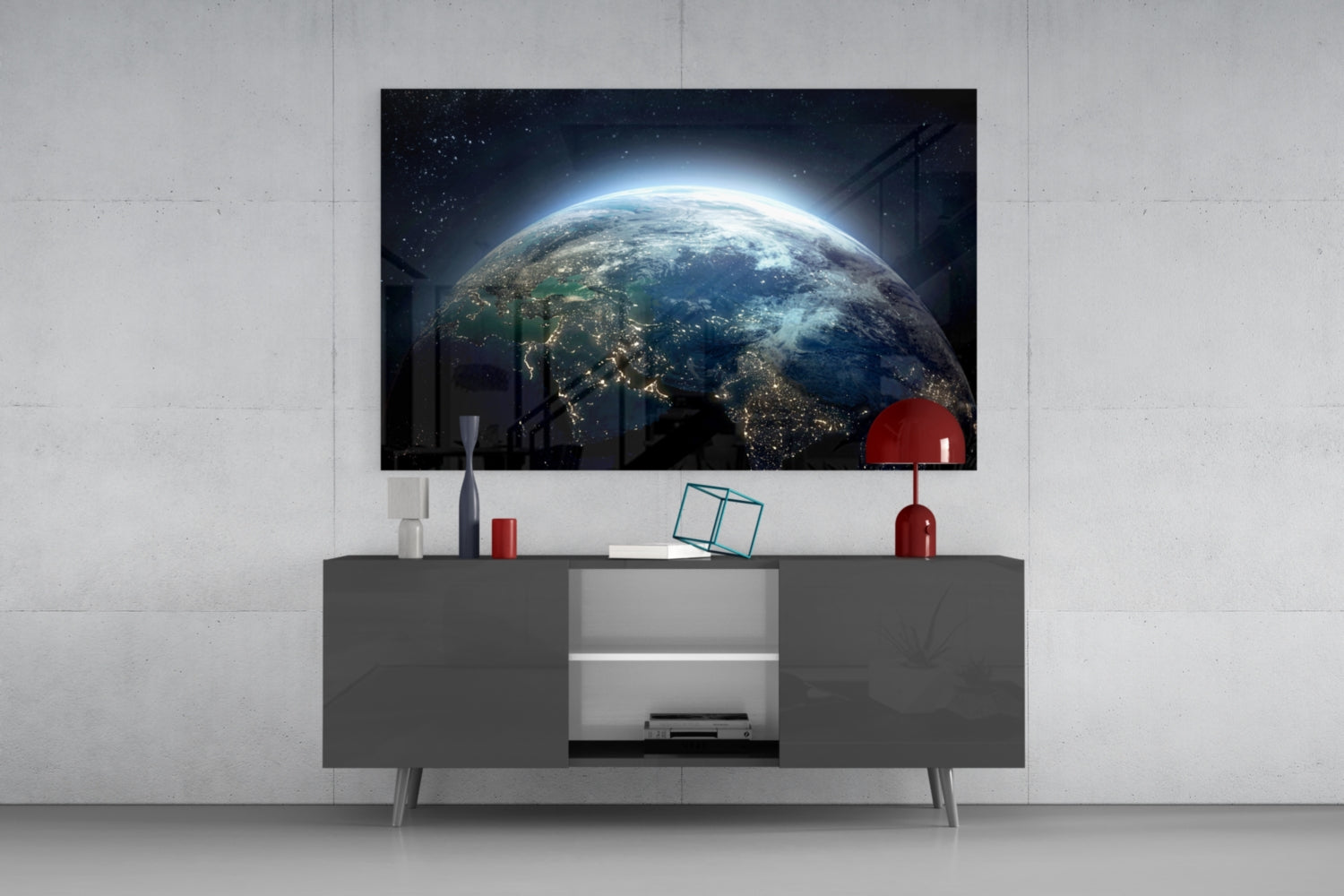Earth City Lights Night Glass Wall Art