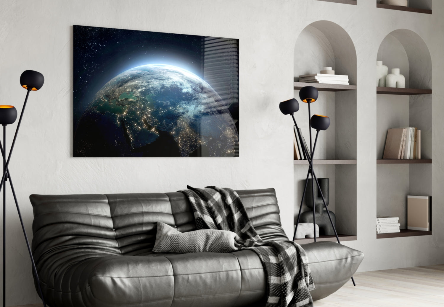 Earth City Lights Night Glass Wall Art