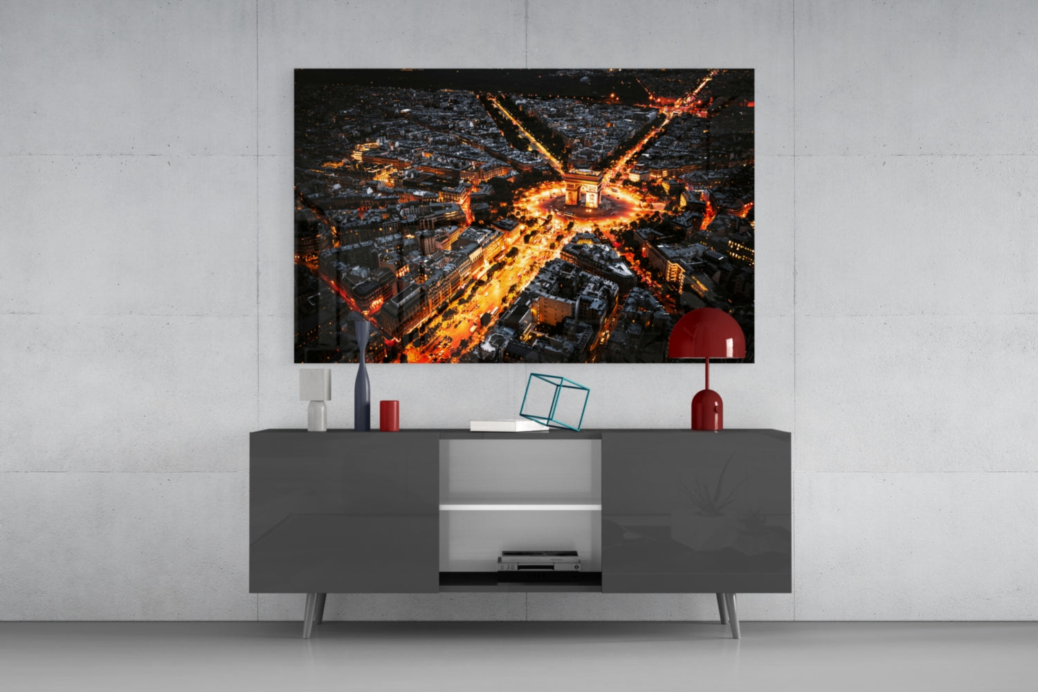 France Night Cityscape Glass Wall Art