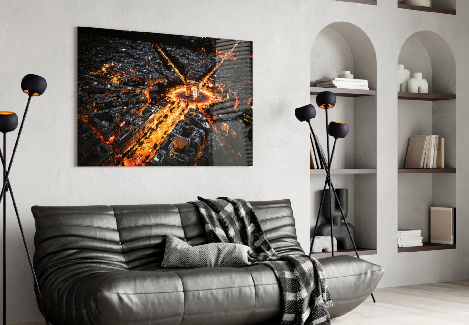 France Night Cityscape Glass Wall Art
