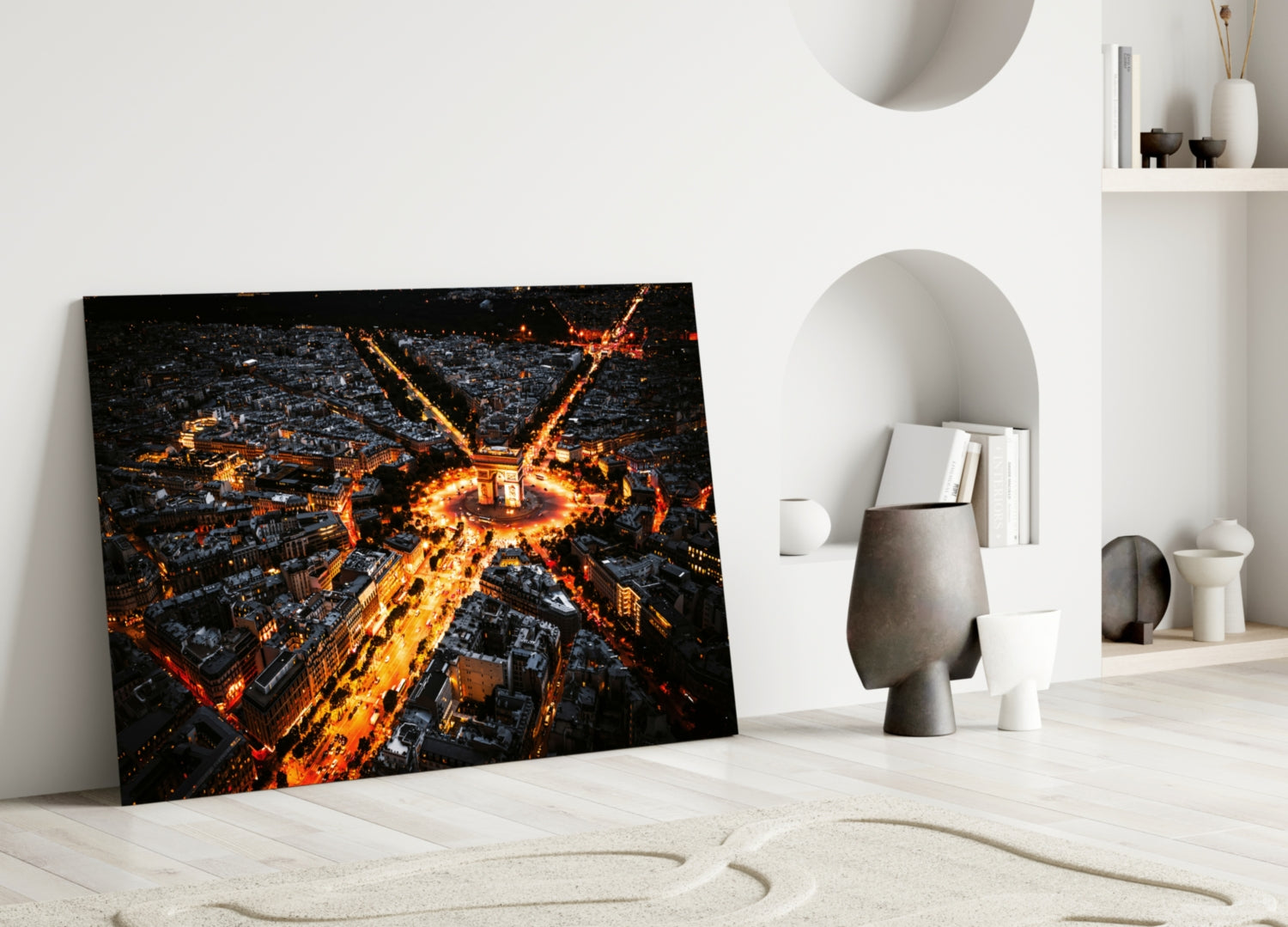 France Night Cityscape Glass Wall Art