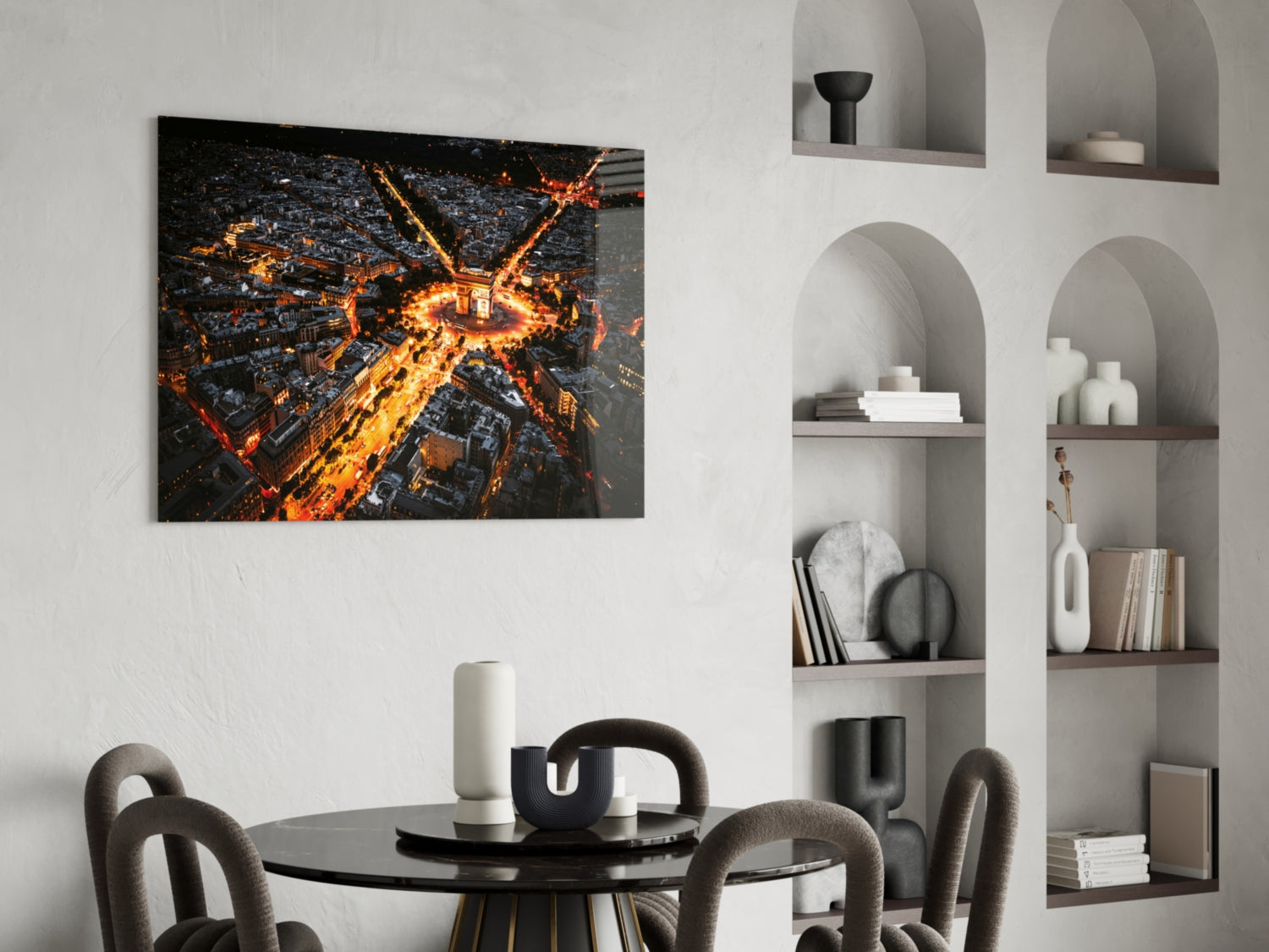 France Night Cityscape Glass Wall Art