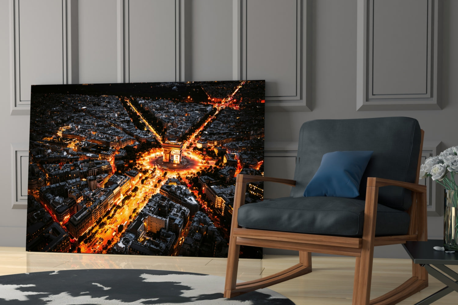France Night Cityscape Glass Wall Art