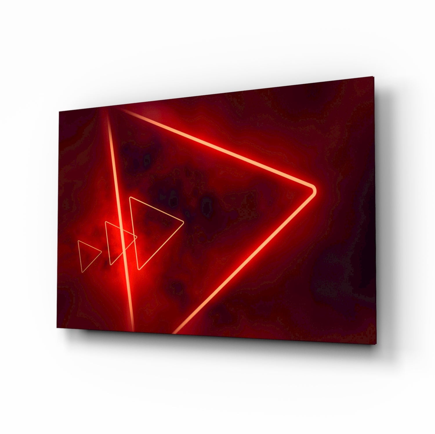 Red Neon Triangle Marble Glass Wall Art