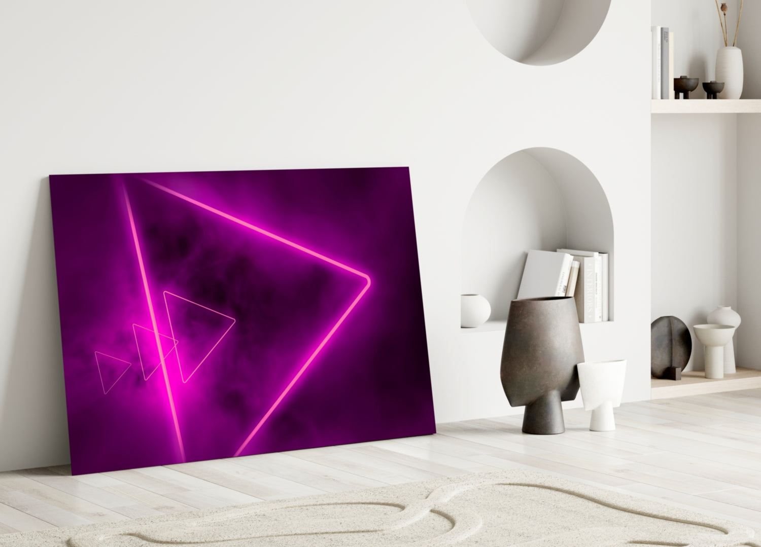 Pink Neon Triangle Marble Glass Wall Art