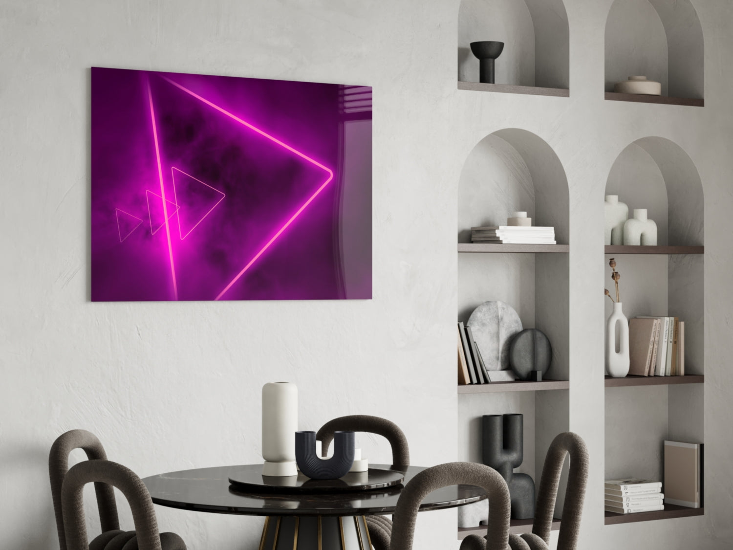 Pink Neon Triangle Marble Glass Wall Art