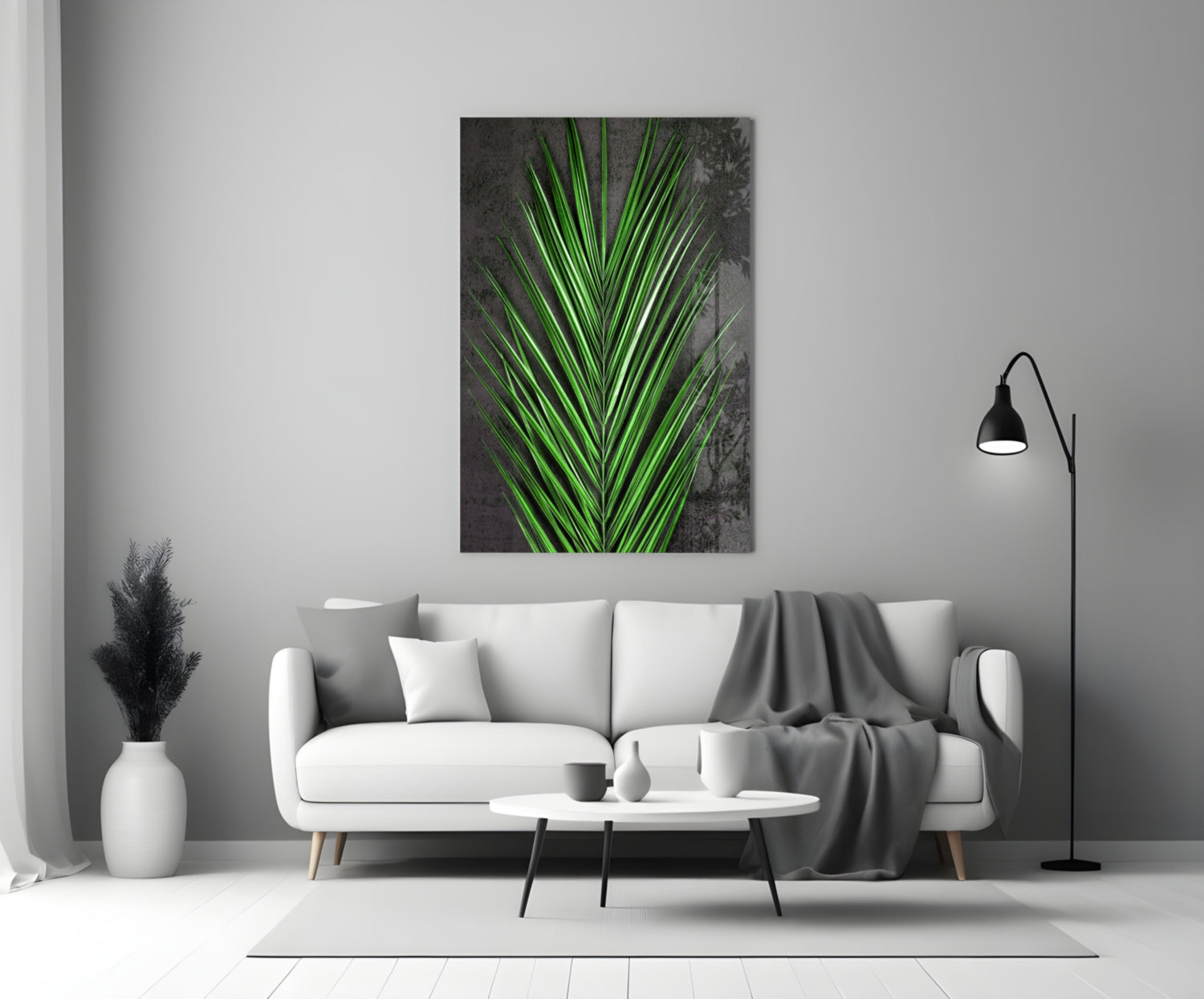 Vivid Green Palm Frond Areca Bunch Glass Wall Art