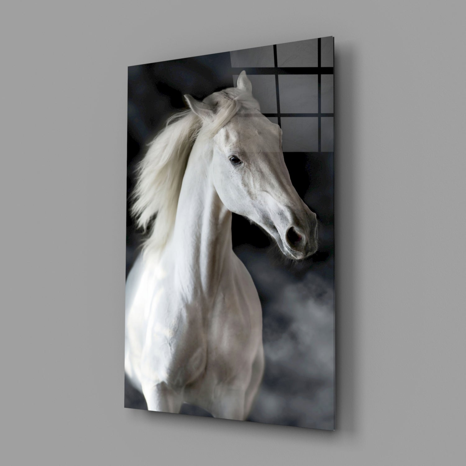 Flowing Mane White Stallion Glass Wall Art