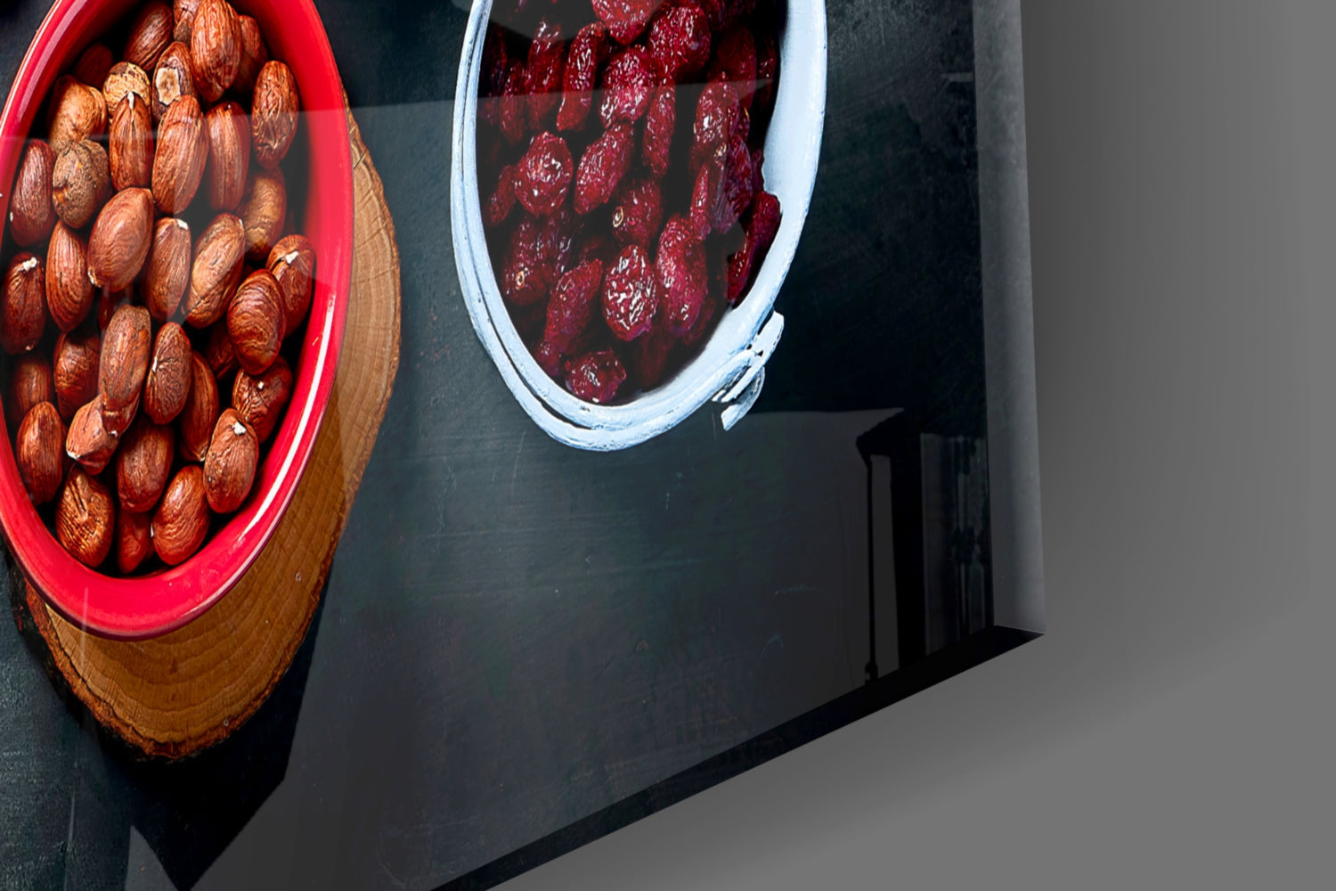 Flat Lay Mixed Nuts Bowls on Slate Glass Wall Art