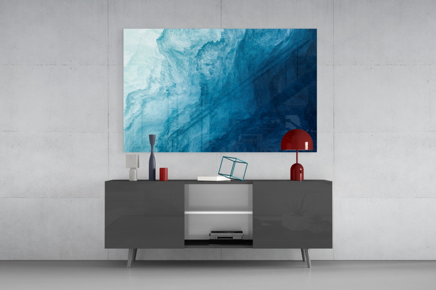Teal Marble Current Abstract Glass Wall Art