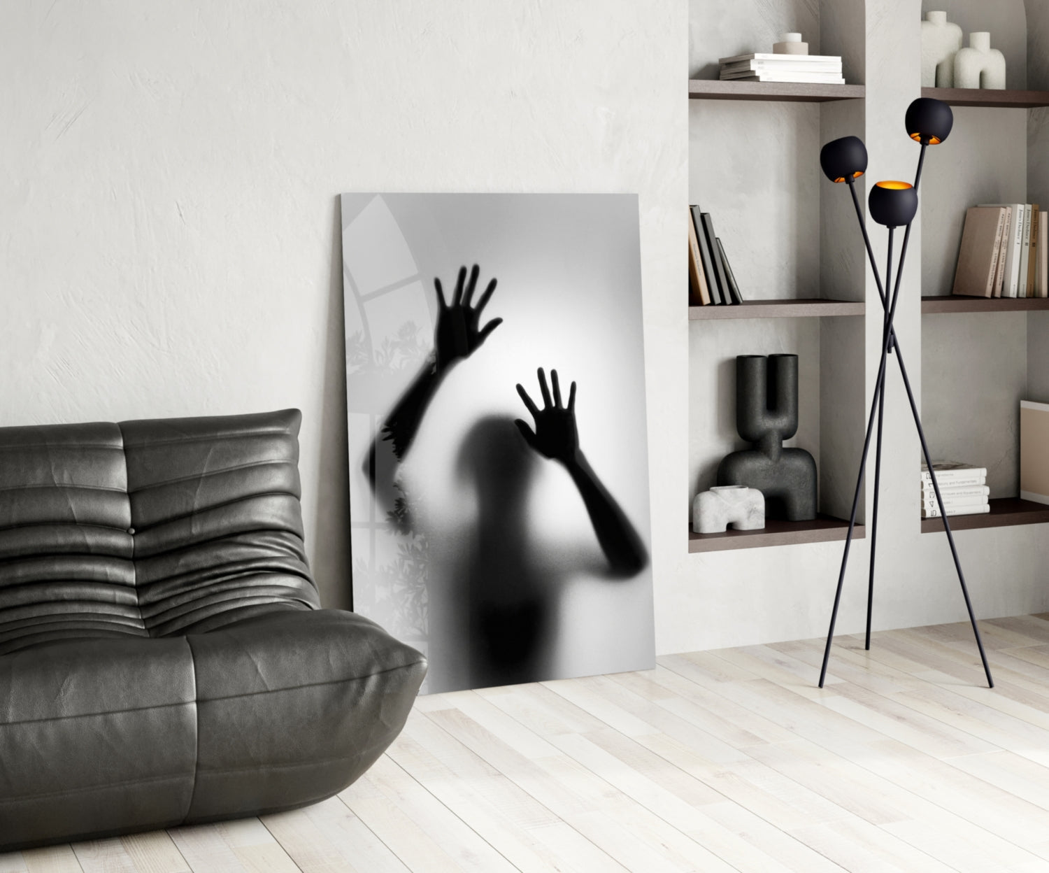 Monochrome Shadow Hands Silhouette Glass Wall Art