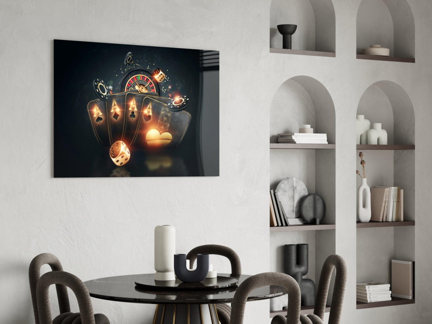 Roulette Wheel Chips And Four Aces Glass Wall Art