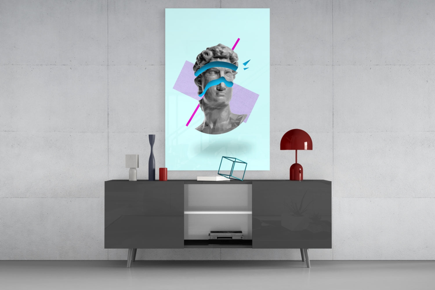 Vaporwave David Blindfold Glass Wall Art
