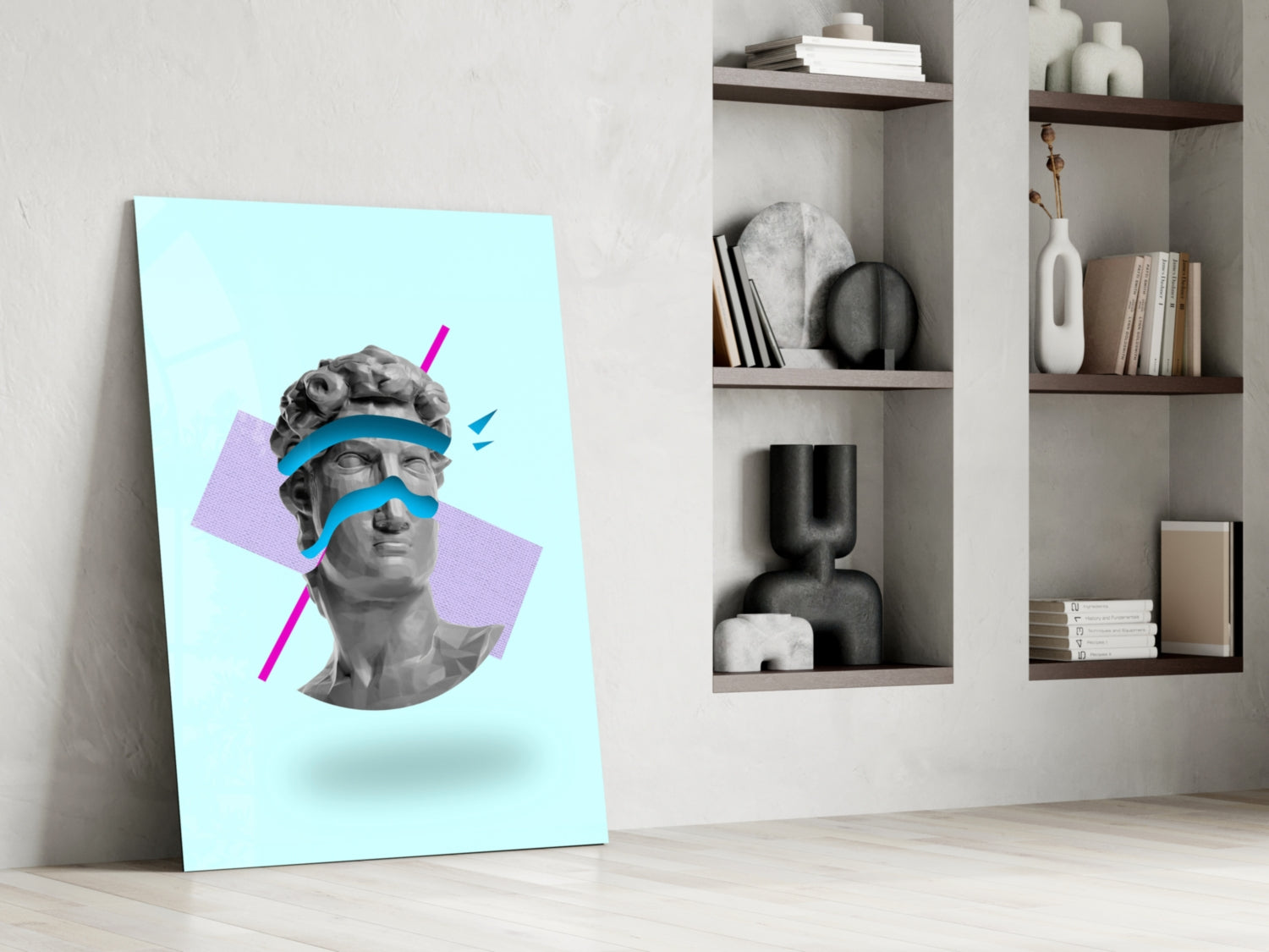 Vaporwave David Blindfold Glass Wall Art