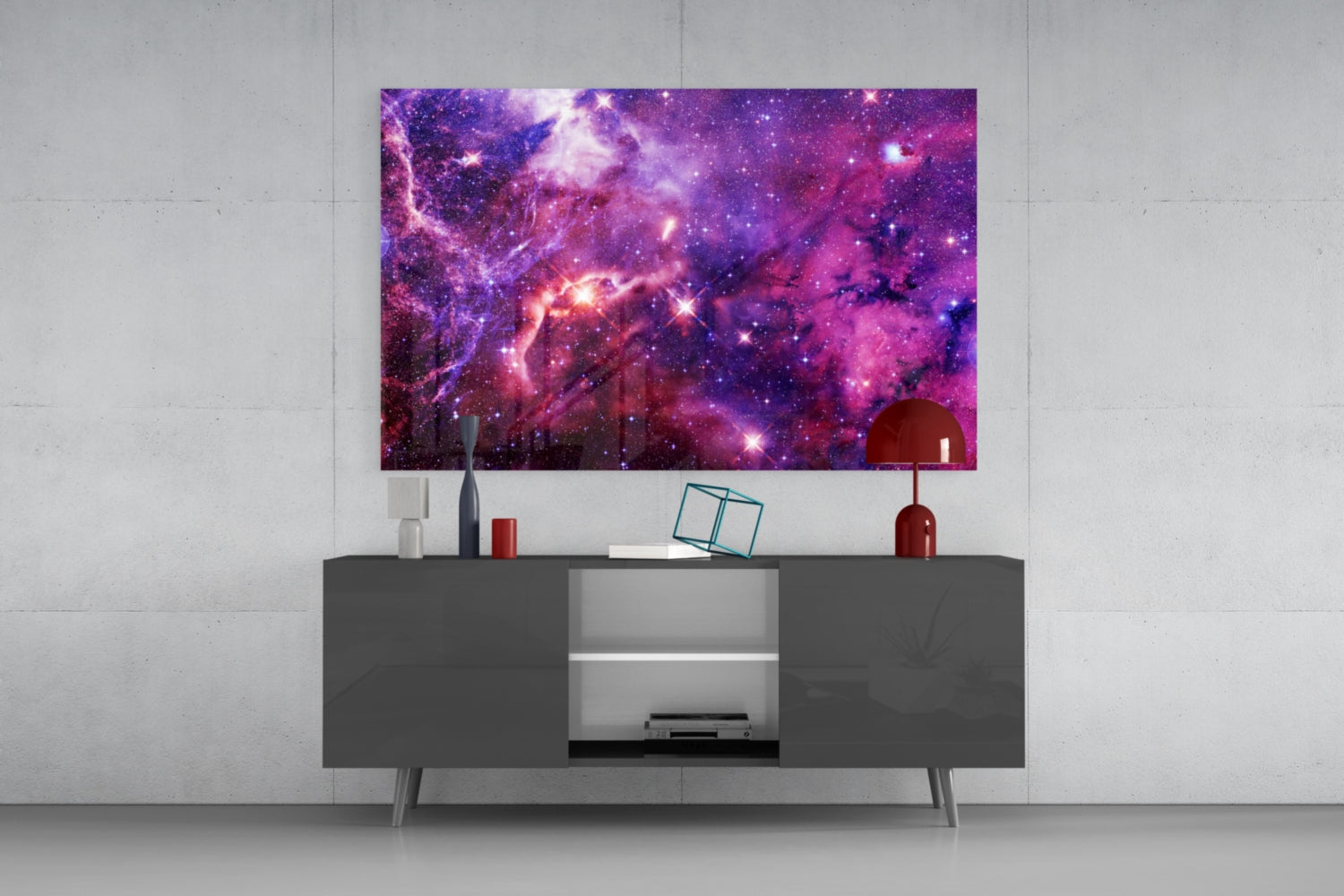 Violet Magenta Star Field Nebula Glass Wall Art