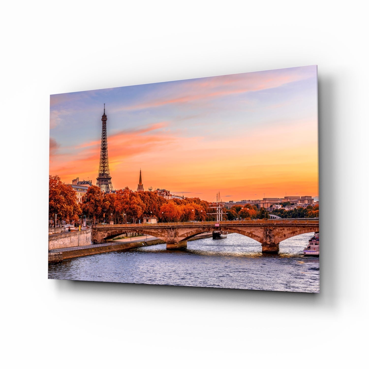 Seine River Bridge Sunset Glass Wall Art