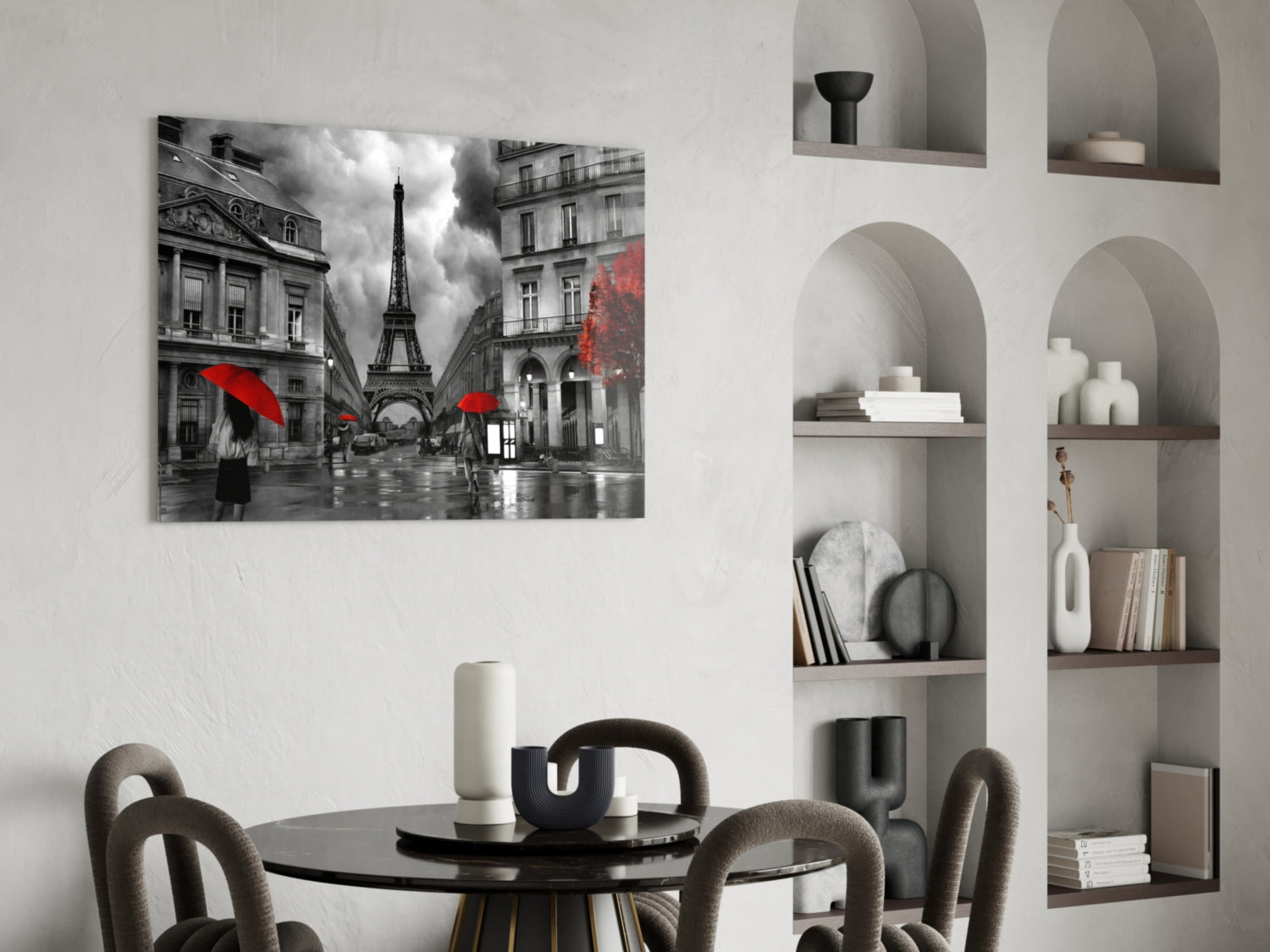 Red Umbrellas Paris Street Glass Wall Art
