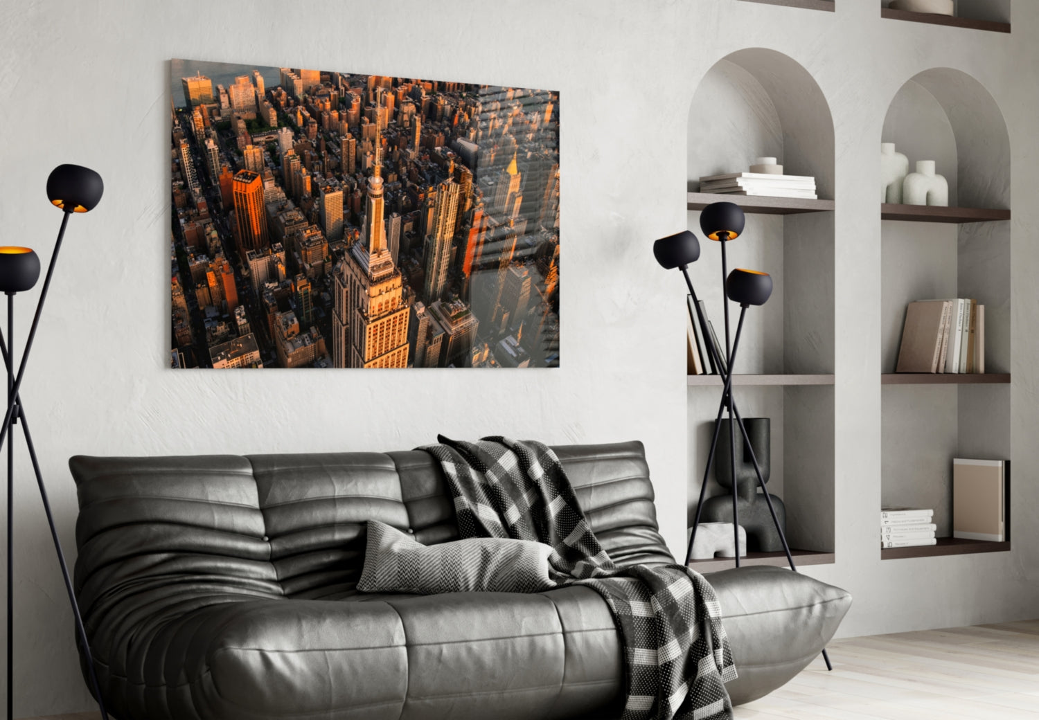 Golden Hour Aerial Tower View New York Glass Wall Art