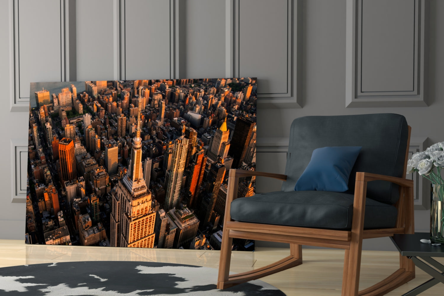 Golden Hour Aerial Tower View New York Glass Wall Art