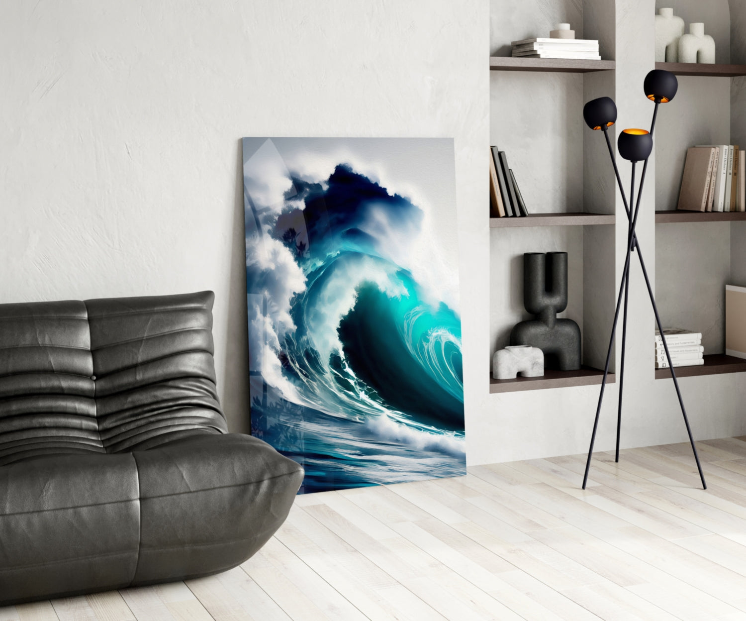Towering Turquoise Wave Glass Wall Art