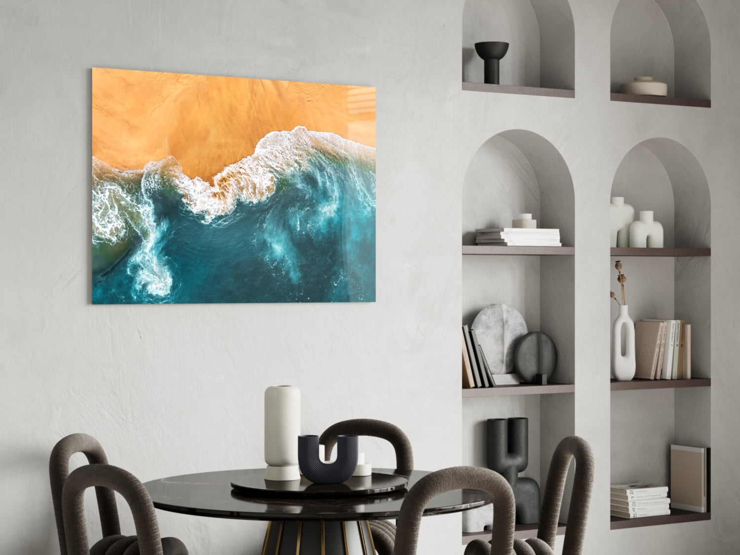 Amber Sand Ocean Aerial Glass Wall Art