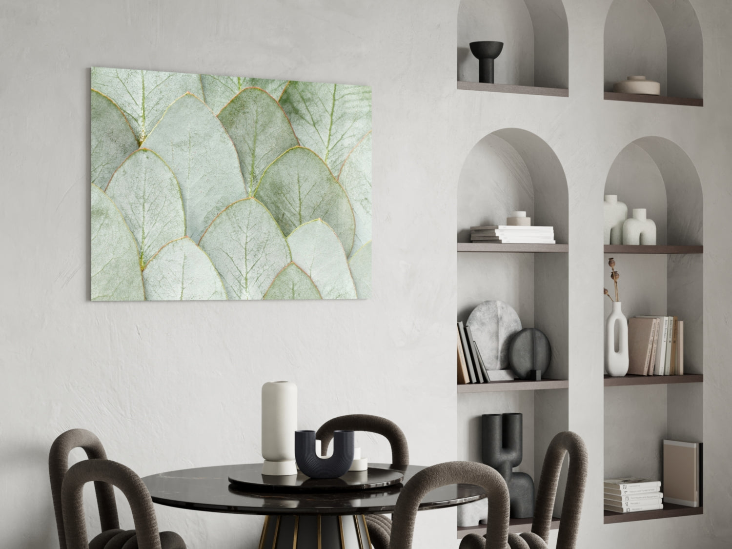 Sage Eucalyptus Leaf Layers Glass Wall Art