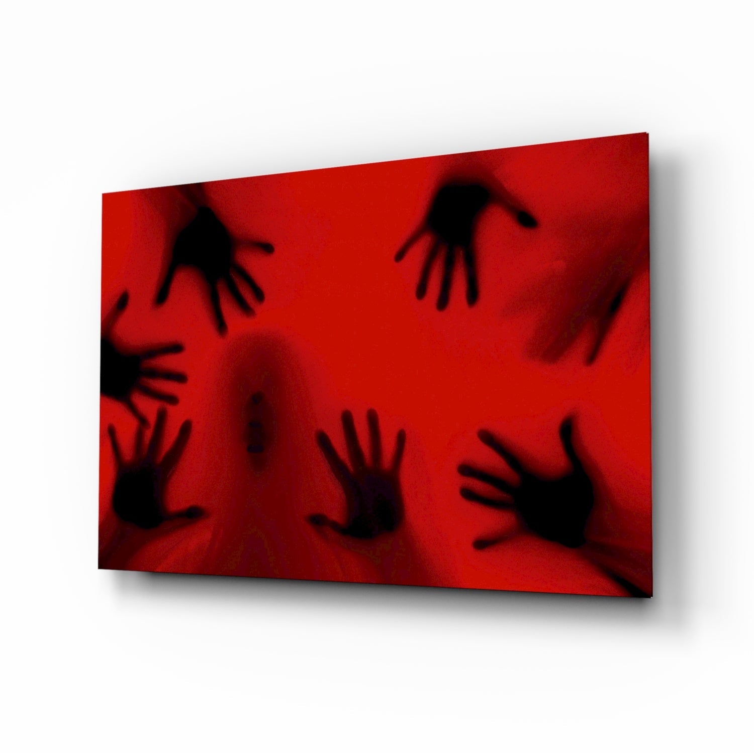 Crimson Red Ghostly Hands Glass Wall Art