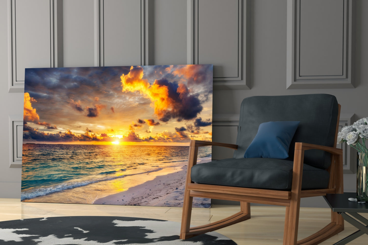 Fiery Clouds Turquoise Beach Glass Wall Art