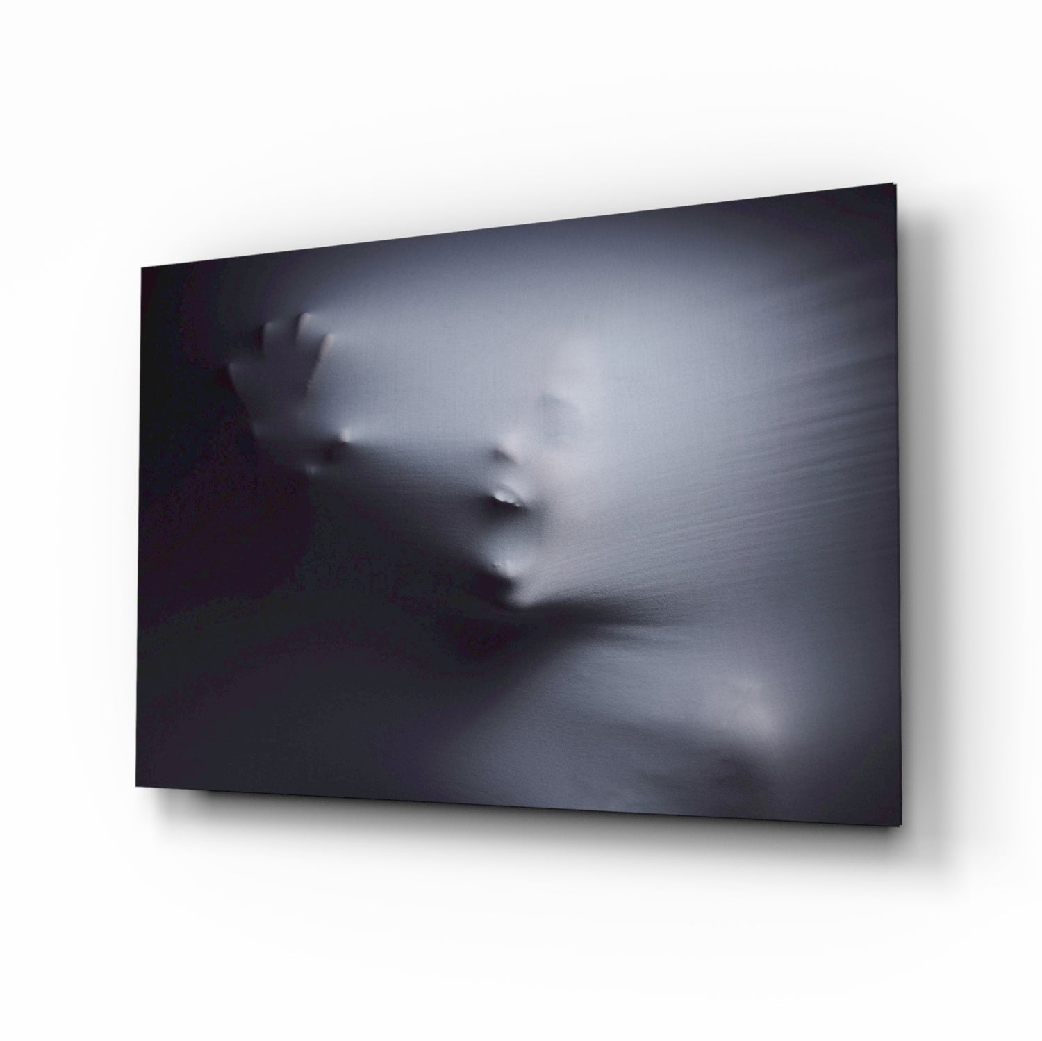 Ghostly Face Pressing Through Fabric Glass Wall Art