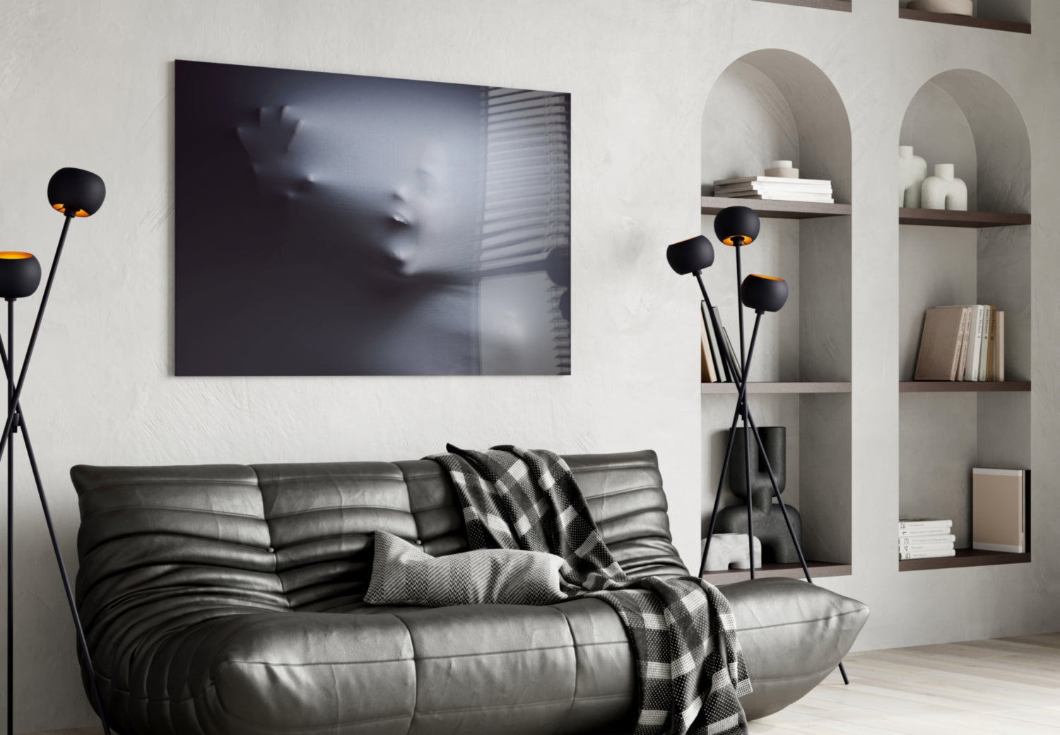 Ghostly Face Pressing Through Fabric Glass Wall Art