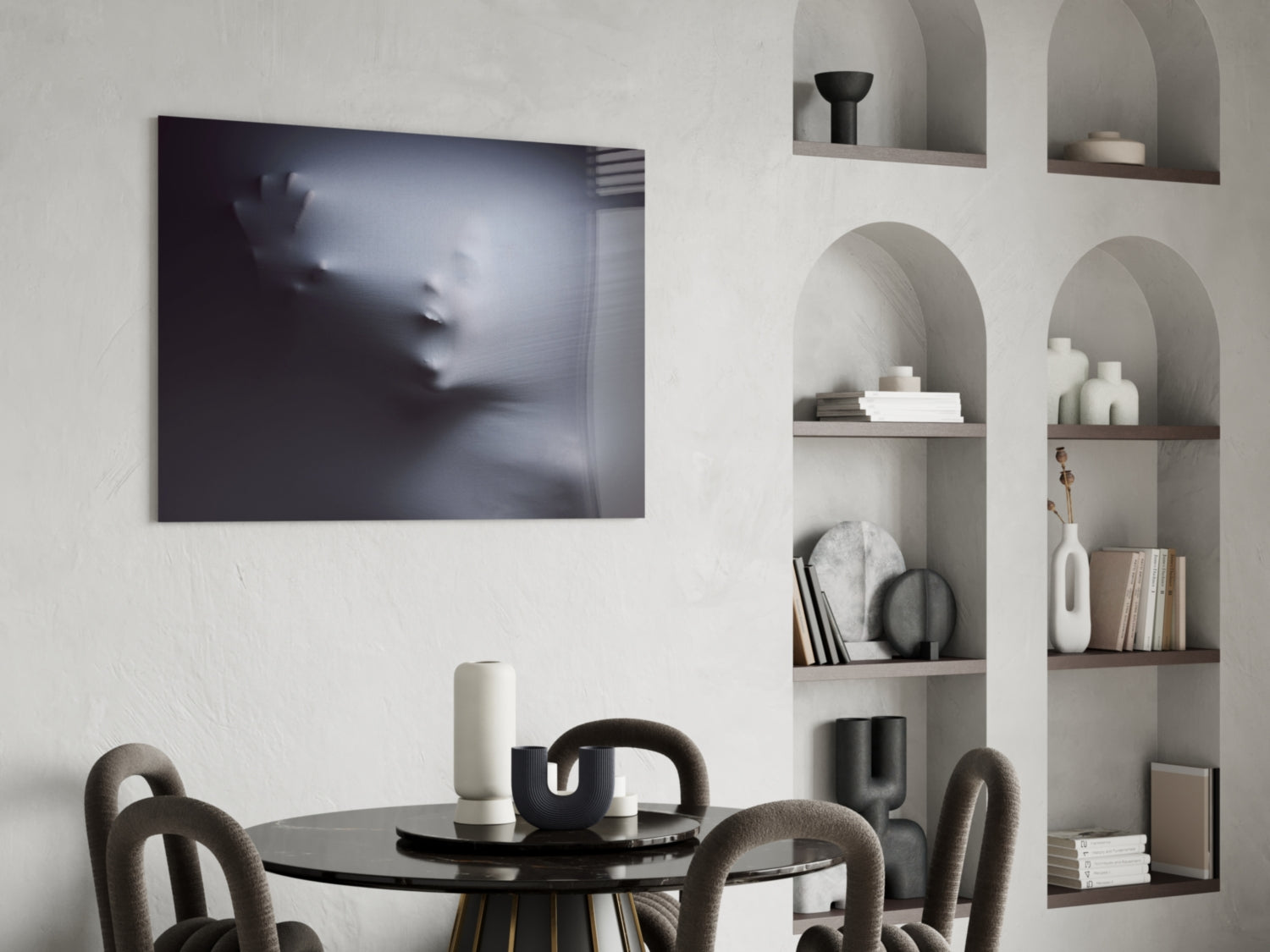 Ghostly Face Pressing Through Fabric Glass Wall Art