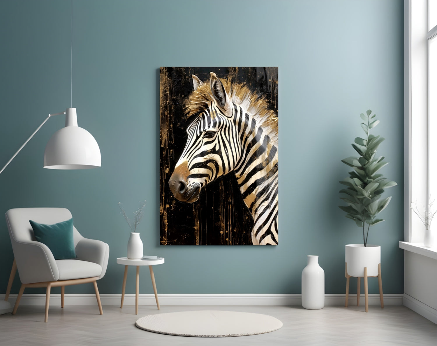 Golden Mane Zebra Glass Wall Art