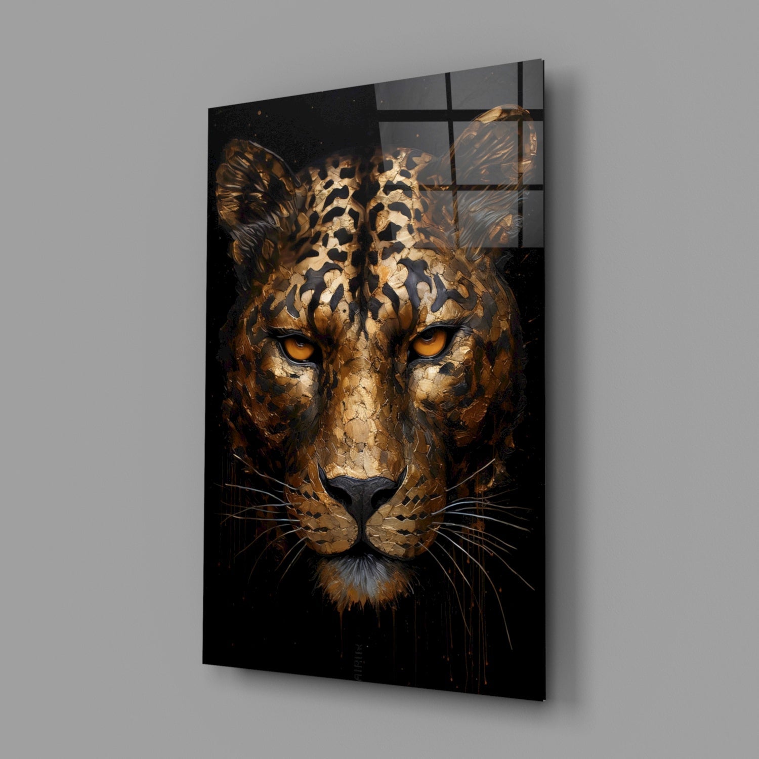 Golden Bronze Leopard Glass Wall Art