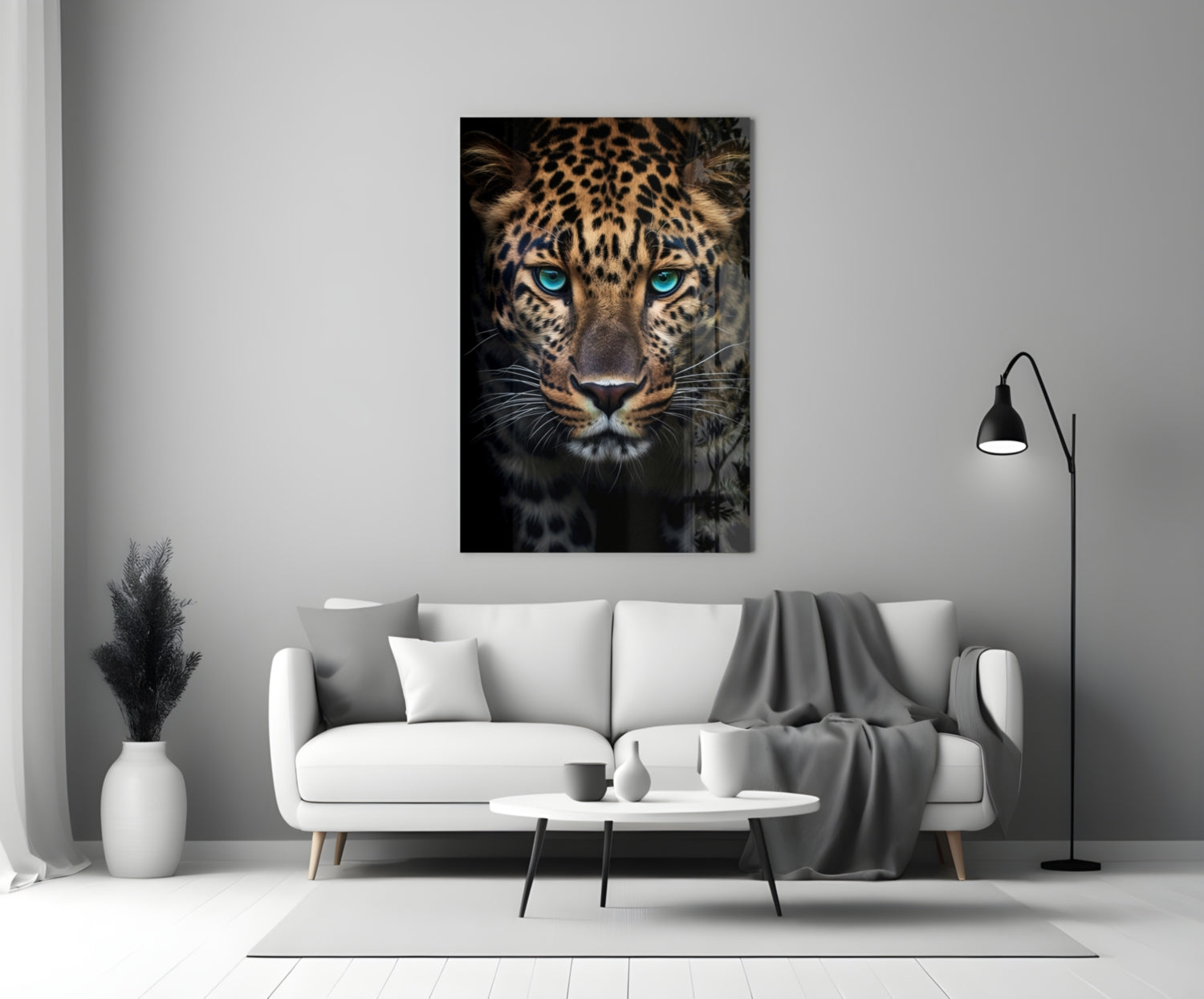 Turquoise Eyed Leopard Glass Wall Art